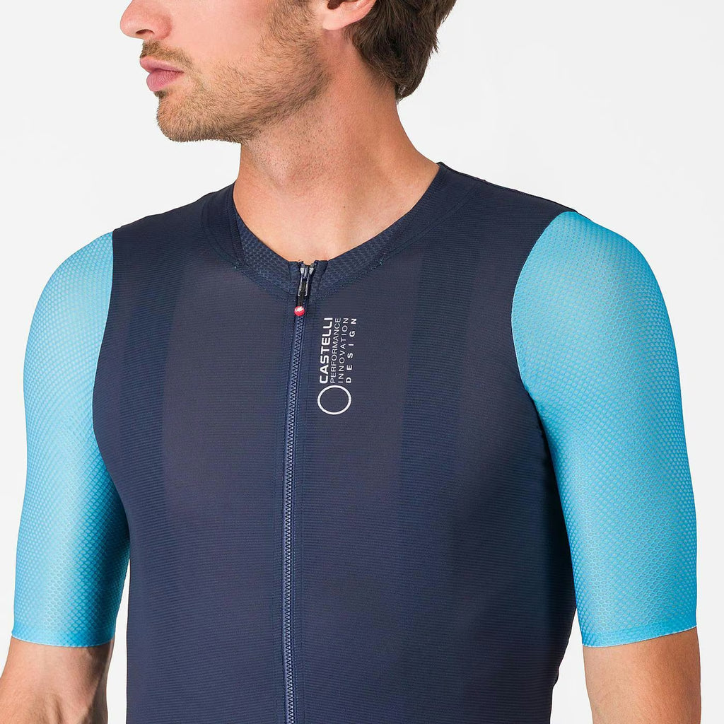 Castelli Corretto Jersey Men's Belgian Blue/Neon Cobalt-Whit